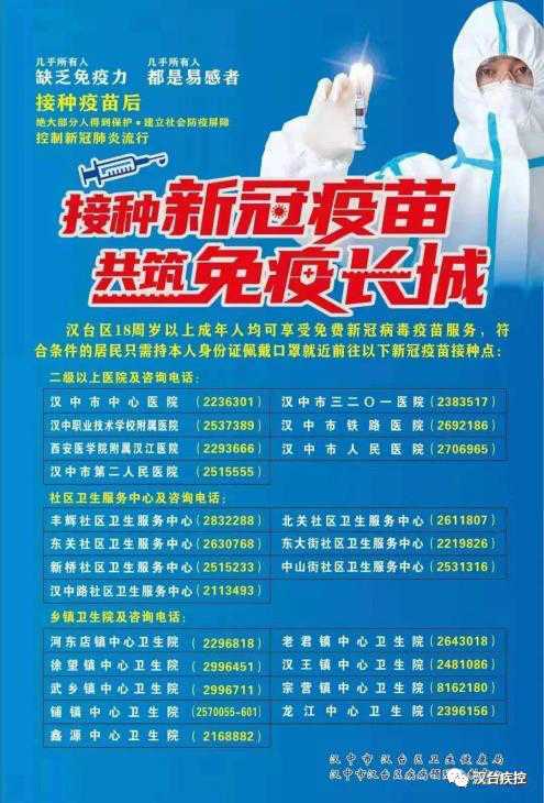 苗苗苗！漢臺區(qū)免費接種新冠疫苗第一劑又開始了